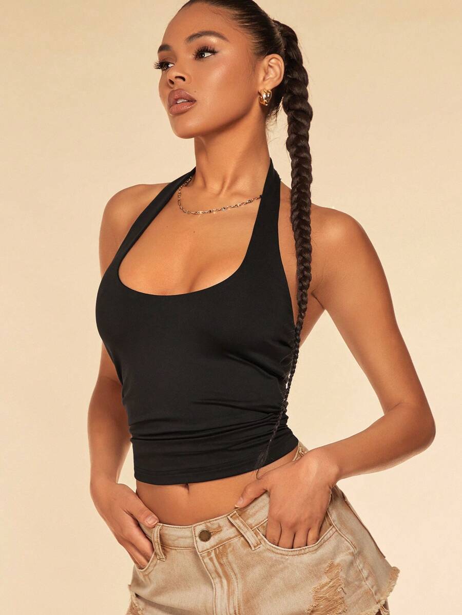 Top Halter Frente Única com Costas Abertas