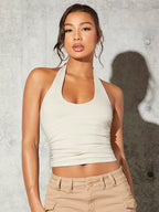 Top Halter Frente Única com Costas Abertas