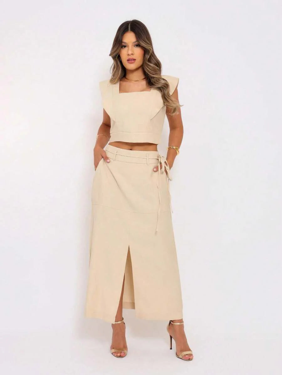 Conjunto  Cropped e Saia Alfaiataria Marrant