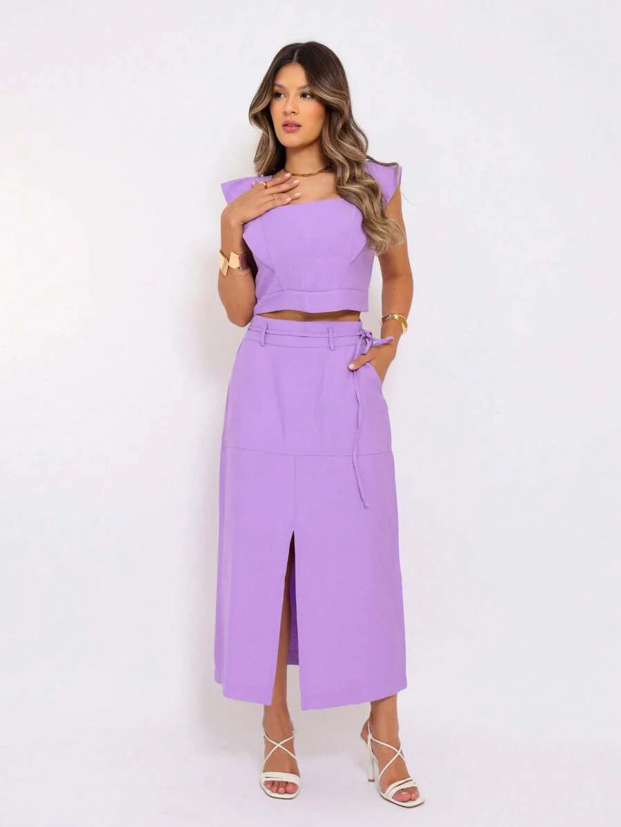 Conjunto  Cropped e Saia Alfaiataria Marrant