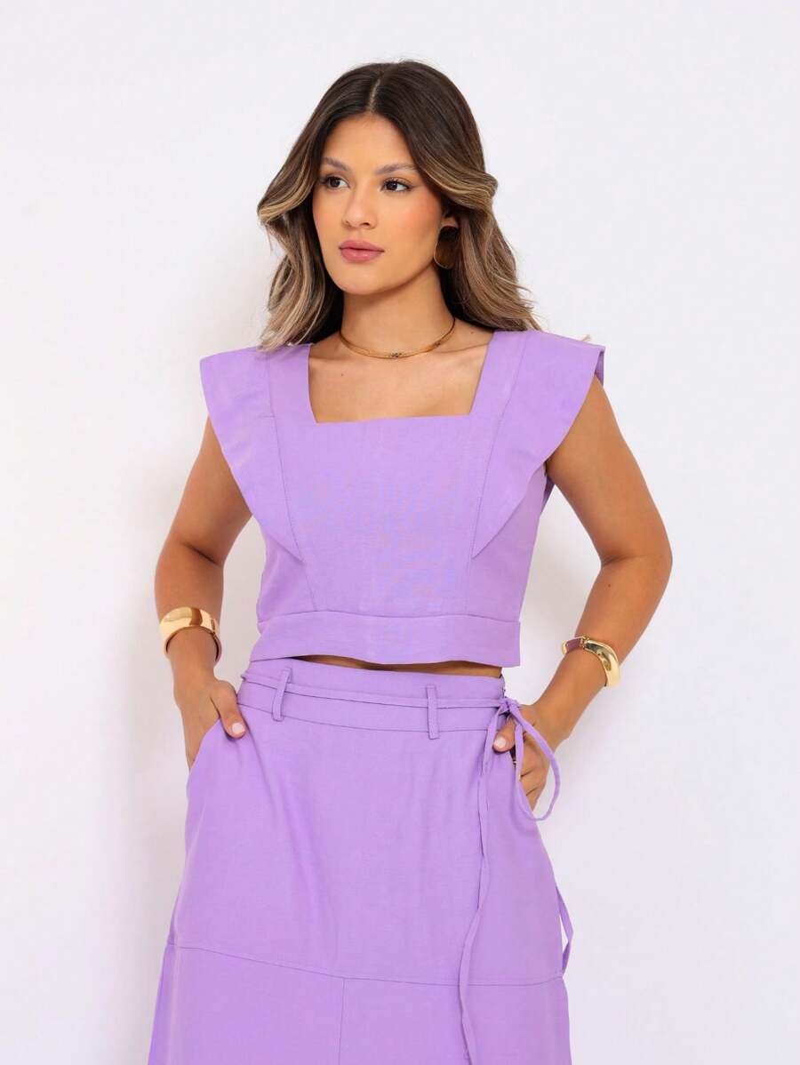 Conjunto  Cropped e Saia Alfaiataria Marrant