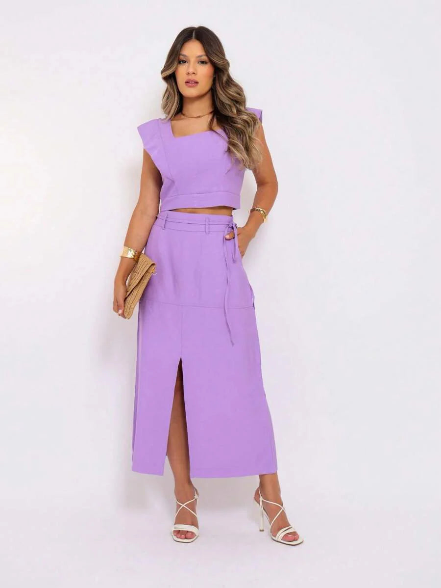 Conjunto  Cropped e Saia Alfaiataria Marrant