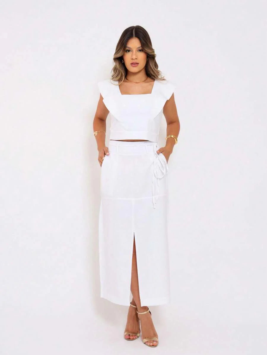Conjunto  Cropped e Saia Alfaiataria Marrant