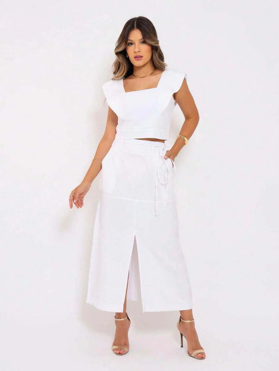 Conjunto  Cropped e Saia Alfaiataria Marrant