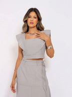 Conjunto  Cropped e Saia Alfaiataria Marrant
