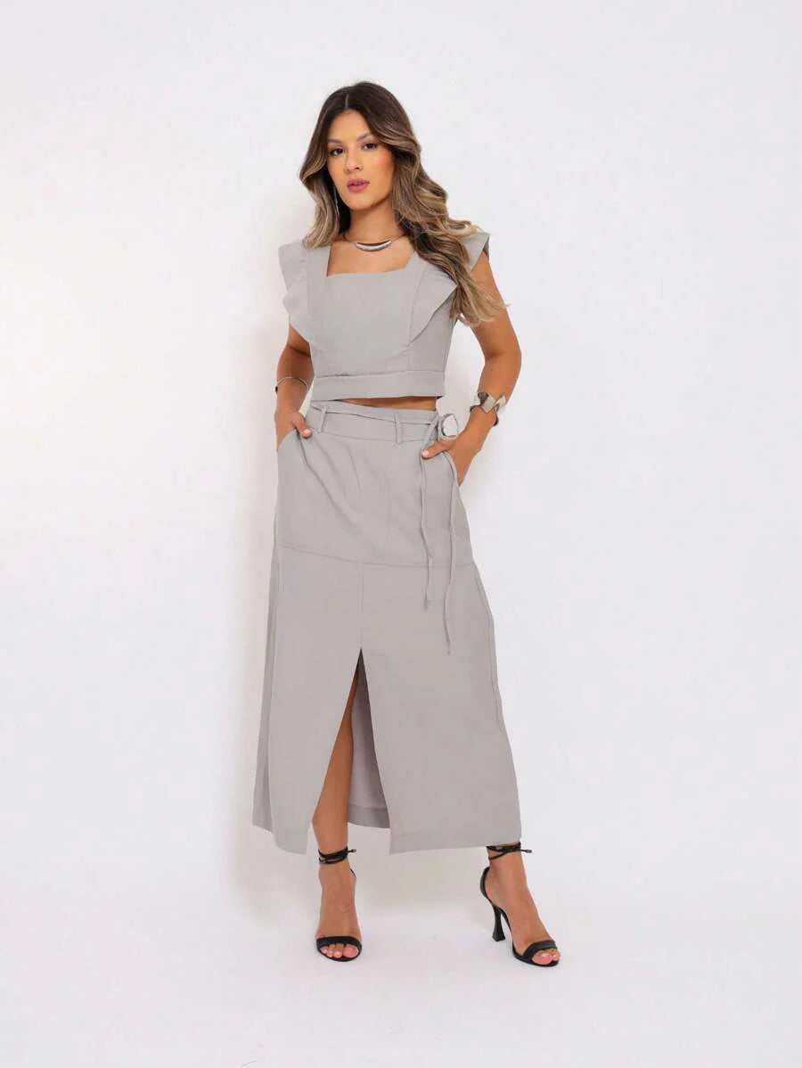 Conjunto  Cropped e Saia Alfaiataria Marrant