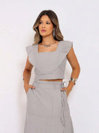 Conjunto  Cropped e Saia Alfaiataria Marrant