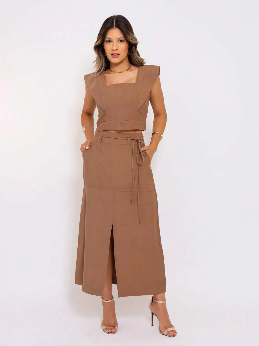 Conjunto  Cropped e Saia Alfaiataria Marrant