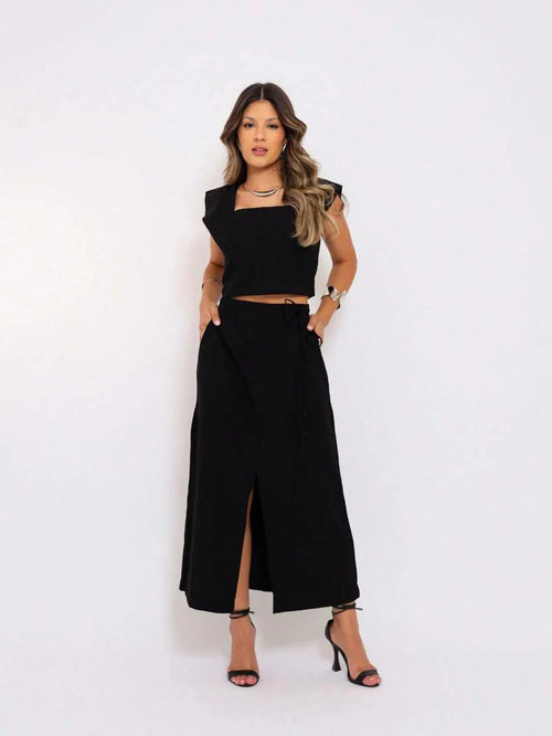 Conjunto  Cropped e Saia Alfaiataria Marrant