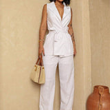 Conjunto com Calça Pantalona Cintura Alta