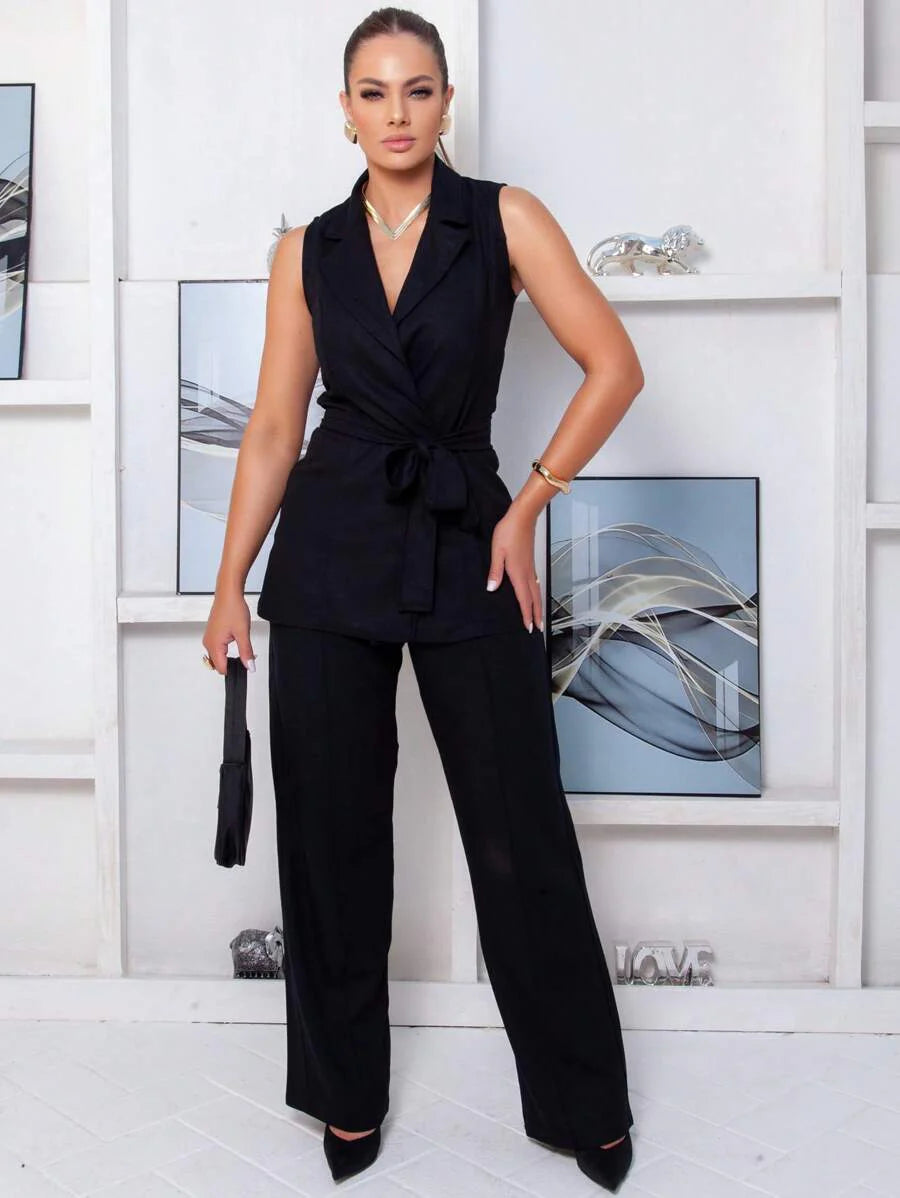 Conjunto com Calça Pantalona Cintura Alta