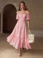 Vestido Bordado Ombro de Fora