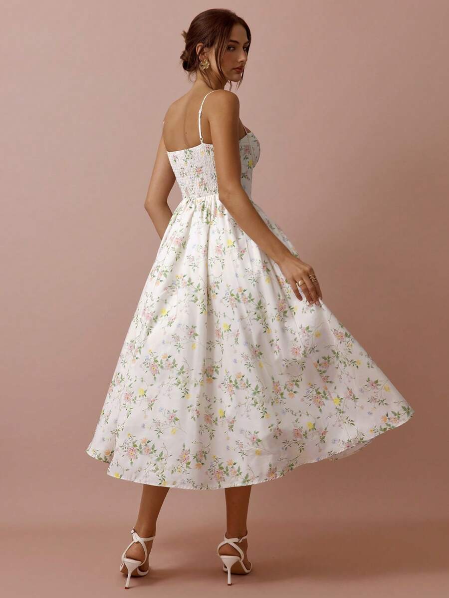 Vestido Longo com Alças Finas e Estampa Floral