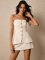 Conjunto Chic – 2 Peças com Top Bandeau e Mini Saia