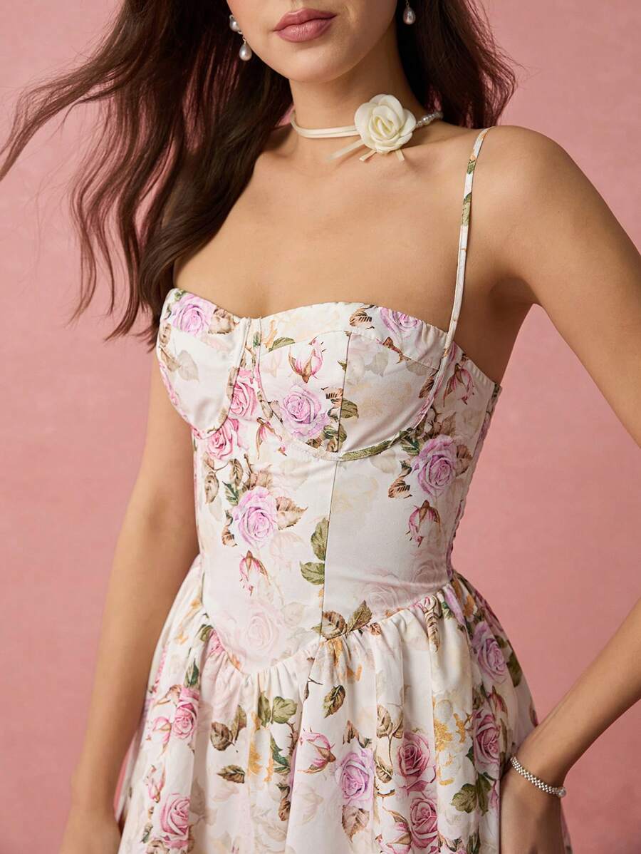 Vestido Longo com Alças Finas e Estampa Floral
