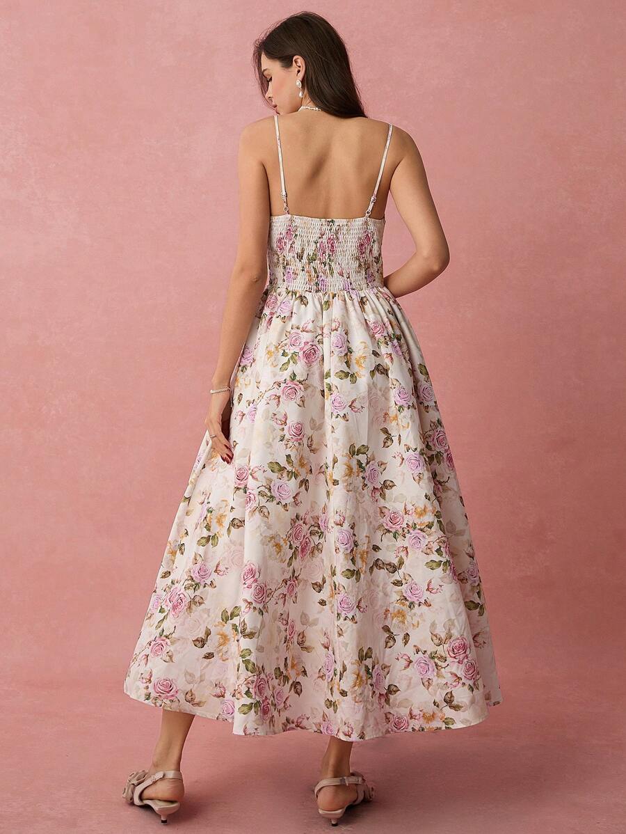 Vestido Longo com Alças Finas e Estampa Floral