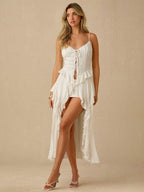 Regata Feminina Boho Branca com Bainha Assimétrica