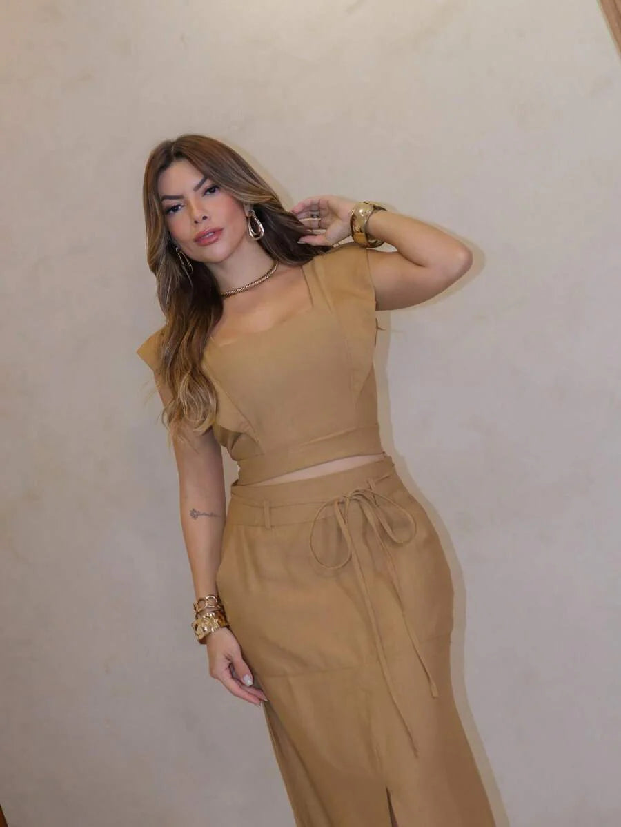 Conjunto  Cropped e Saia Alfaiataria Marrant