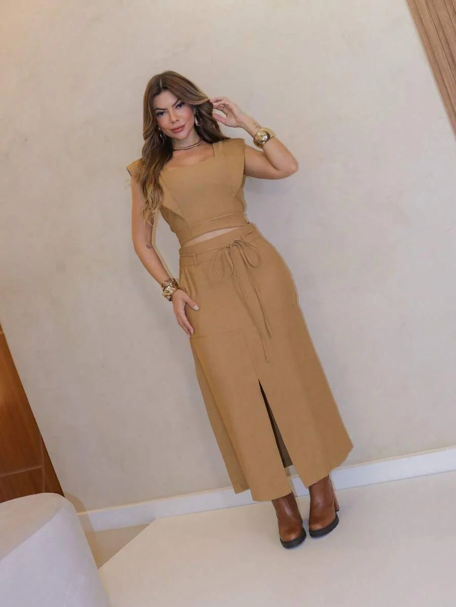 Conjunto  Cropped e Saia Alfaiataria Marrant