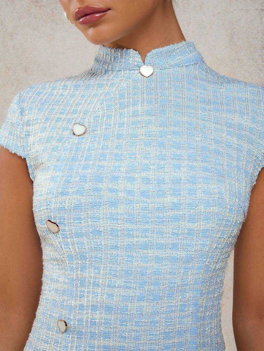 Vestido Mini Elegante de Tweed com Botões