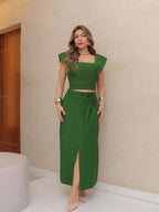 Conjunto  Cropped e Saia Alfaiataria Marrant