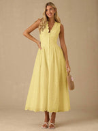 Vestido Longo Elegante com Decote em V Bordado e Cintura Ajustada