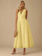 Vestido Longo Elegante com Decote em V Bordado e Cintura Ajustada