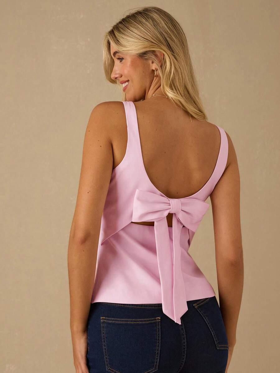 Top Regata Feminina de Veludo com Brilho e Laço nas Costas