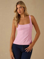 Top Regata Feminina de Veludo com Brilho e Laço nas Costas