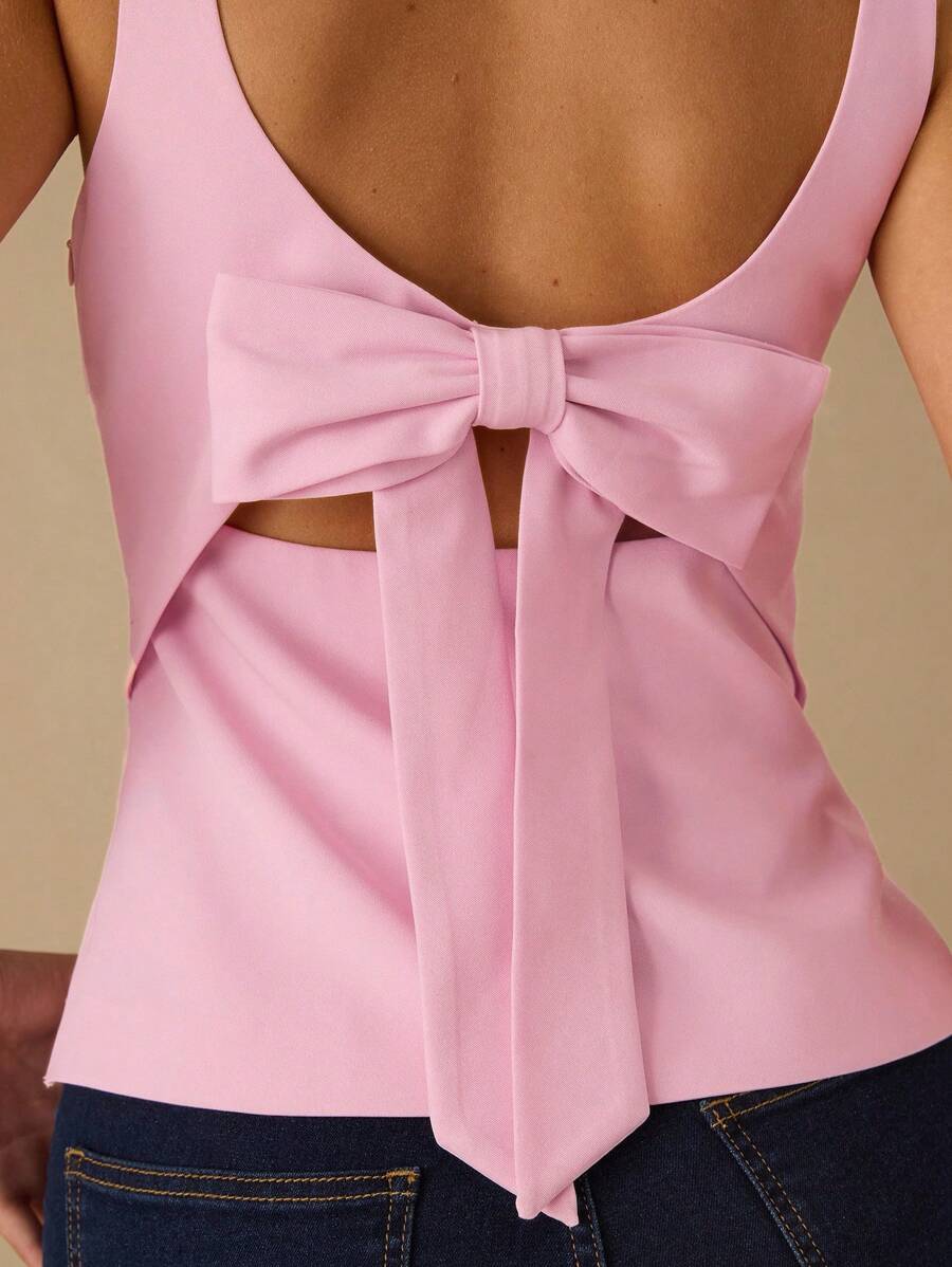 Top Regata Feminina de Veludo com Brilho e Laço nas Costas