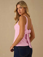 Top Regata Feminina de Veludo com Brilho e Laço nas Costas