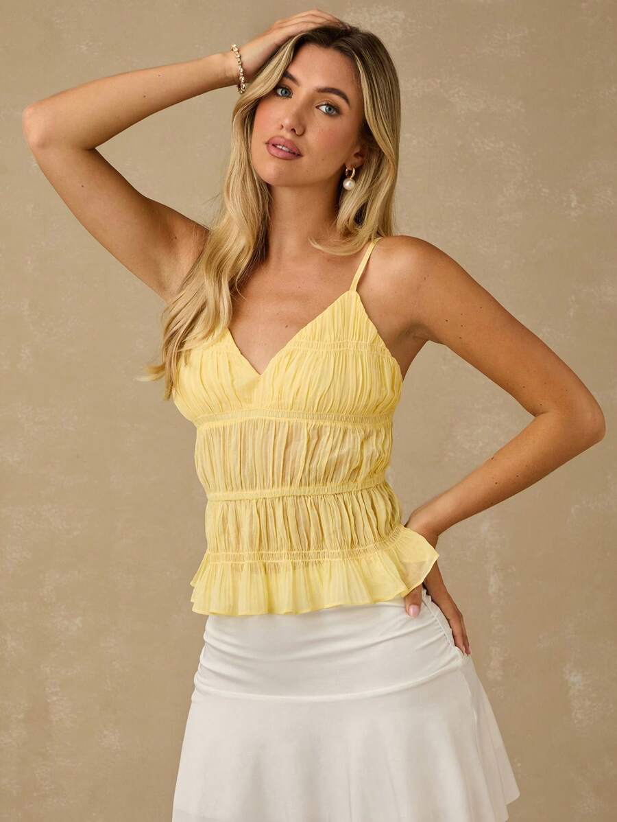 Cropped Amarelo Feminino com Babado