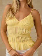 Cropped Amarelo Feminino com Babado