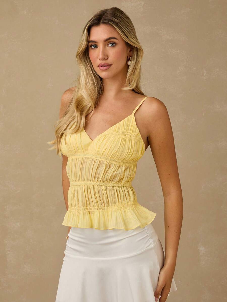 Cropped Amarelo Feminino com Babado