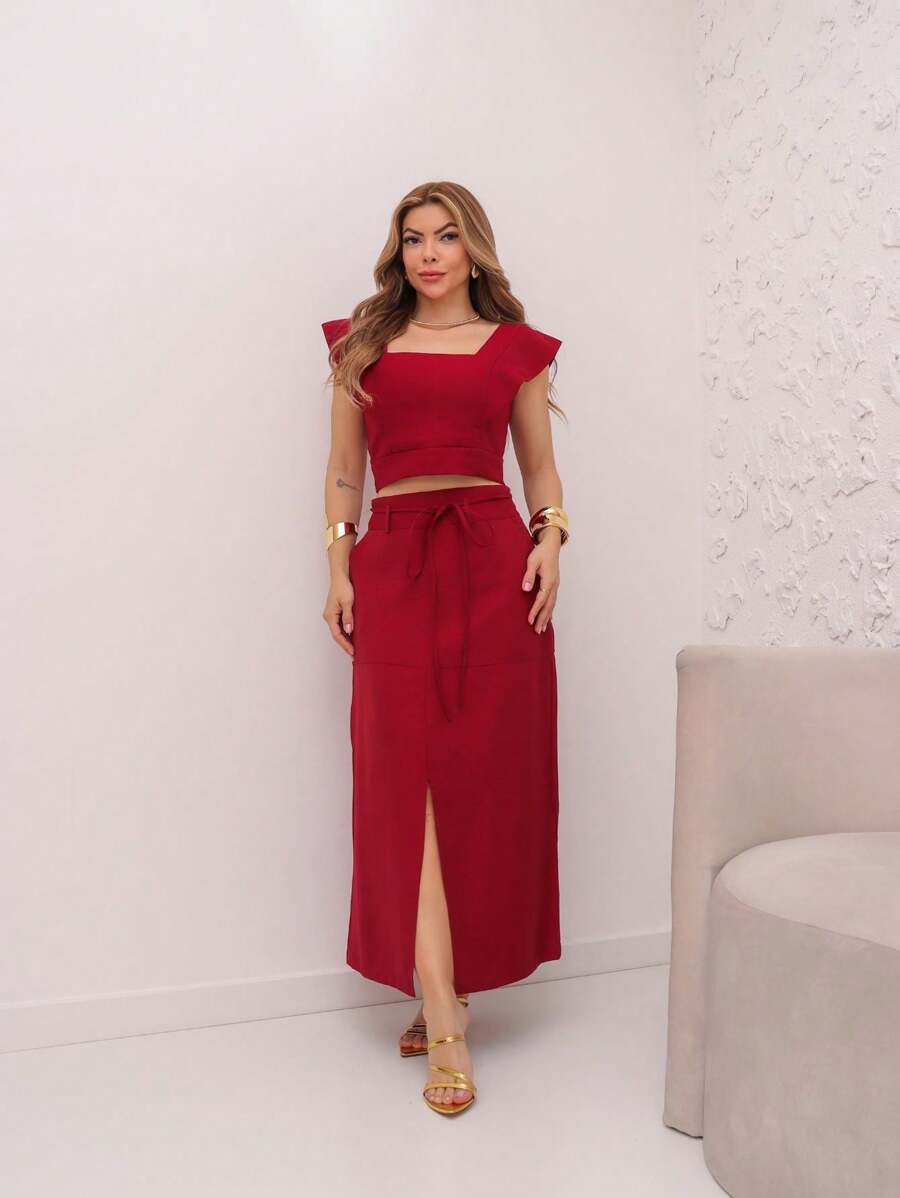 Conjunto  Cropped e Saia Alfaiataria Marrant