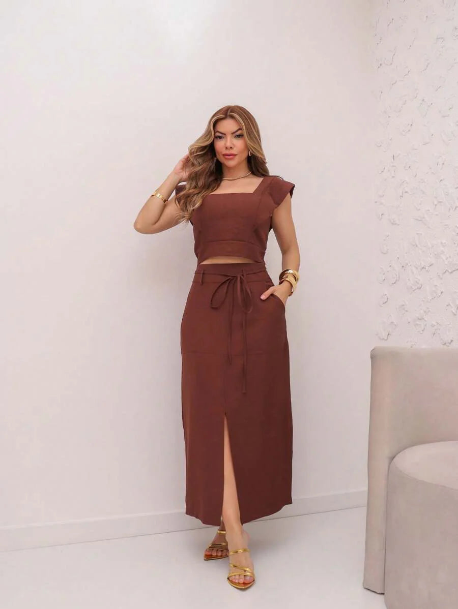 Conjunto  Cropped e Saia Alfaiataria Marrant