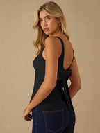 Top Regata Feminina de Veludo com Brilho e Laço nas Costas