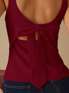 Top Regata Feminina de Veludo com Brilho e Laço nas Costas