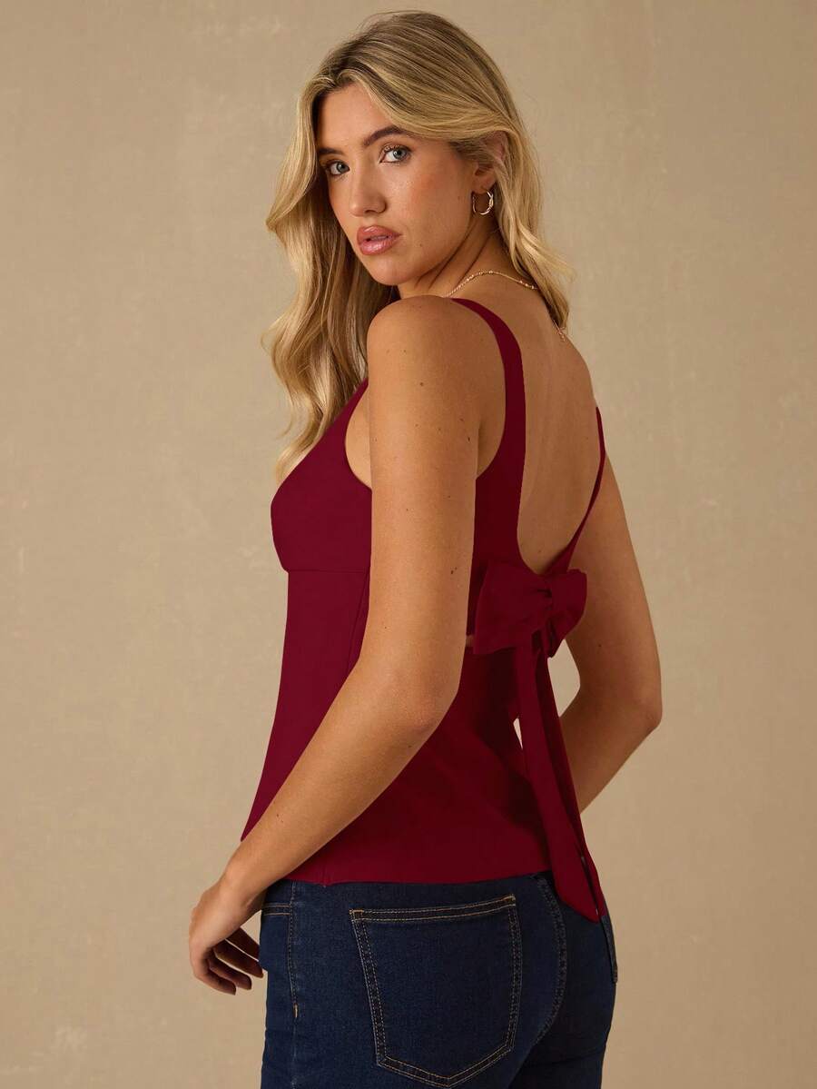 Top Regata Feminina de Veludo com Brilho e Laço nas Costas