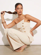 Conjunto Impacto com  Top Assimétrico sem Alça com Botão Metálico