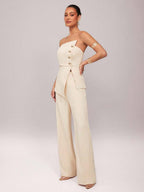 Conjunto Impacto com  Top Assimétrico sem Alça com Botão Metálico