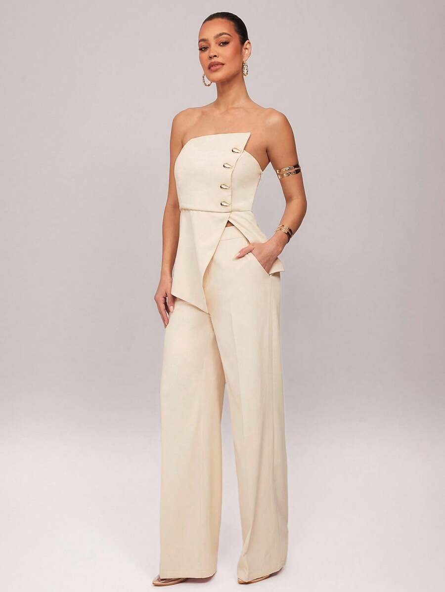 Conjunto Impacto com  Top Assimétrico sem Alça com Botão Metálico