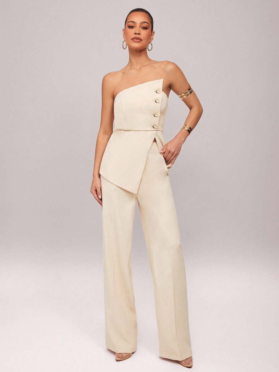 Conjunto Impacto com  Top Assimétrico sem Alça com Botão Metálico