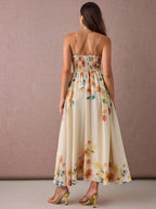 Vestido Longo Floral Abricó Boho de Alça Fina