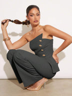 Conjunto Impacto com  Top Assimétrico sem Alça com Botão Metálico