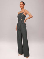 Conjunto Impacto com  Top Assimétrico sem Alça com Botão Metálico