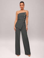 Conjunto Impacto com  Top Assimétrico sem Alça com Botão Metálico