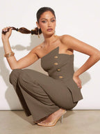 Conjunto Impacto com  Top Assimétrico sem Alça com Botão Metálico