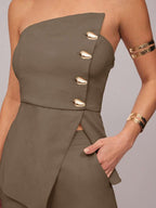 Conjunto Impacto com  Top Assimétrico sem Alça com Botão Metálico