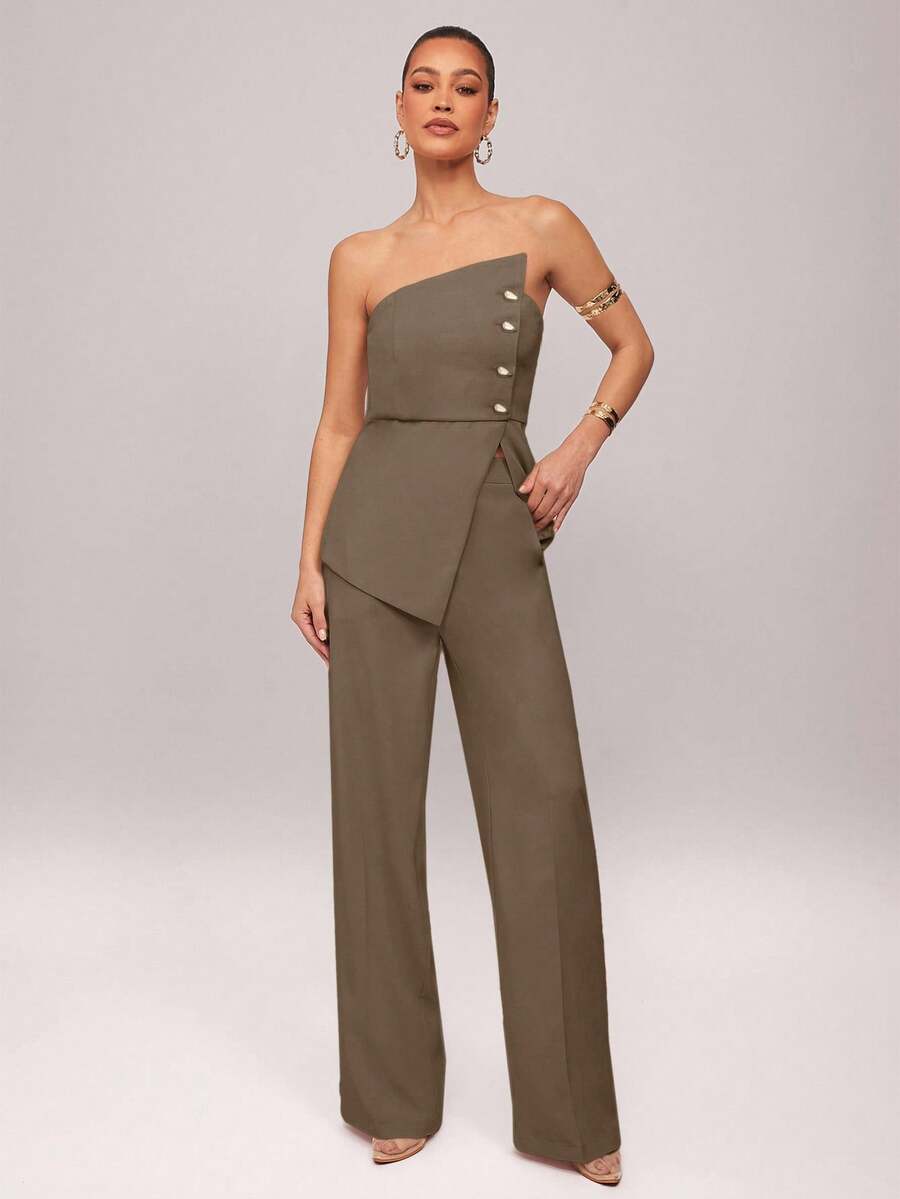 Conjunto Impacto com  Top Assimétrico sem Alça com Botão Metálico